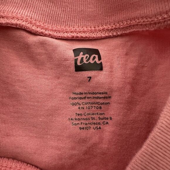 Tea Collection Girls Long Sleeve Dress Size 7 Pink Red Strawberry Print Cotton - Picture 4 of 7